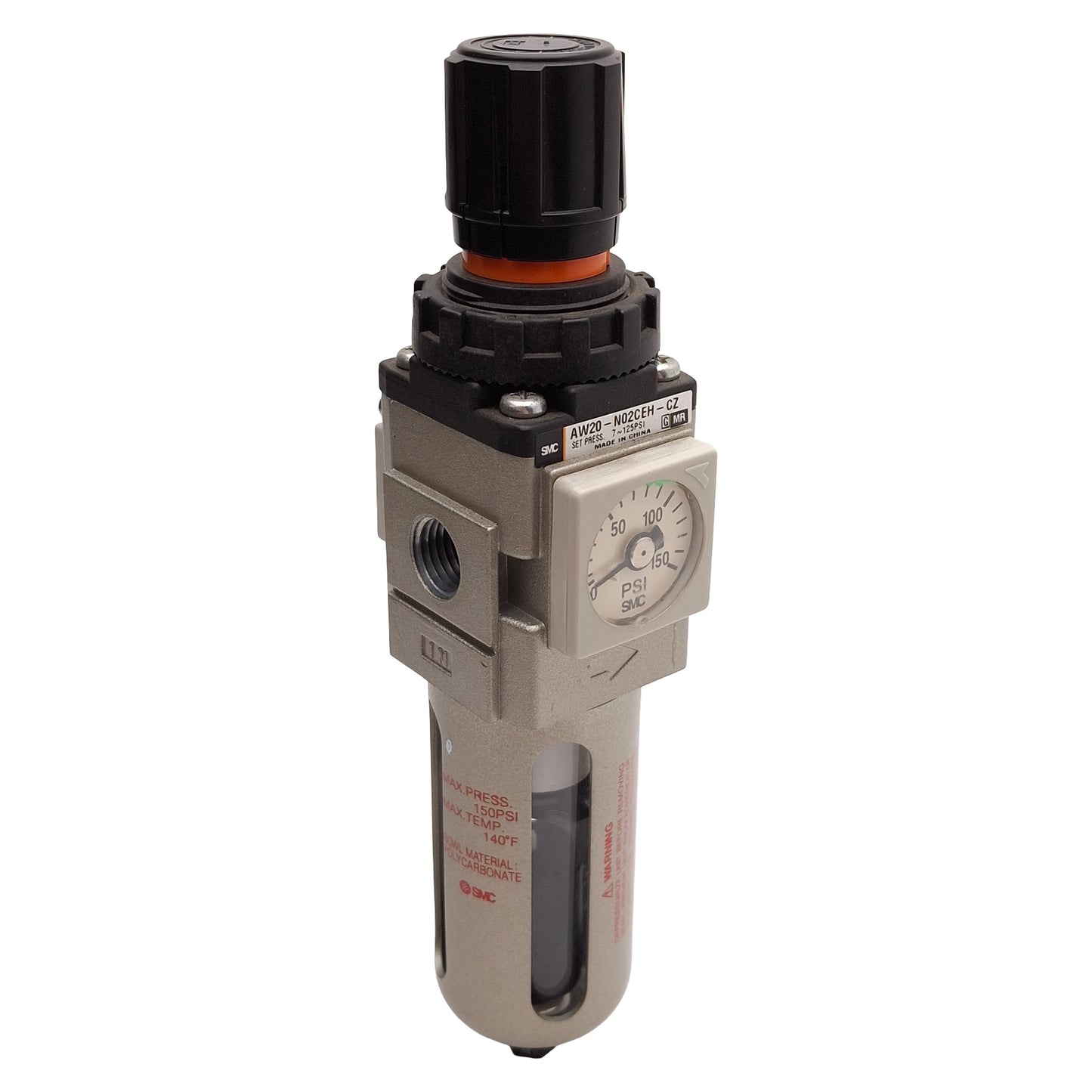 Used SMC AW20-N02CEH-CZ Pneumatic Filter Regulator, 5µm, 7-125psi Set, 1/4in NPT
