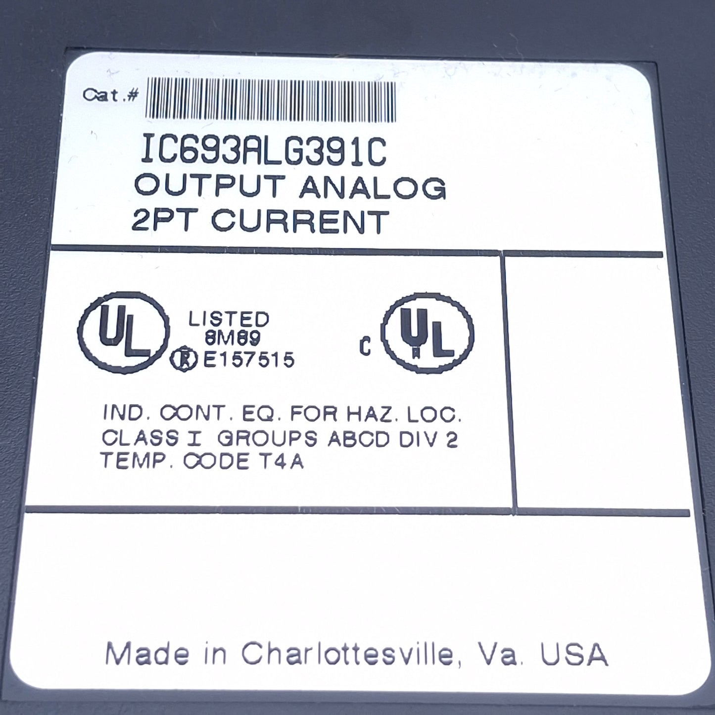 Used GE Fanuc IC693ALG391C Analog Output Module, 2-Channel, 4-20mA Out, 24VDC
