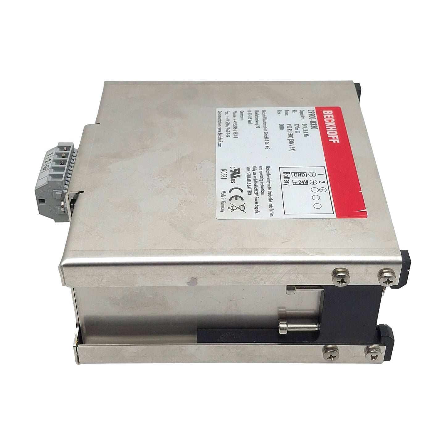 Used Beckhoff C9900-U330 Battery Pack, 24VDC, 3.4Ah, 30VDC 9A Fuse, 120mΩ, 0010Rev