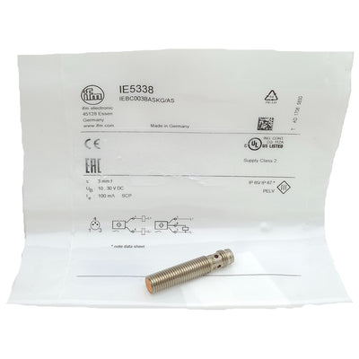 New IFM IE5338 Inductive Sensor, PNP/NPN NO, 3mm Range, 10-30VDC, 3-Pin M8 Male
