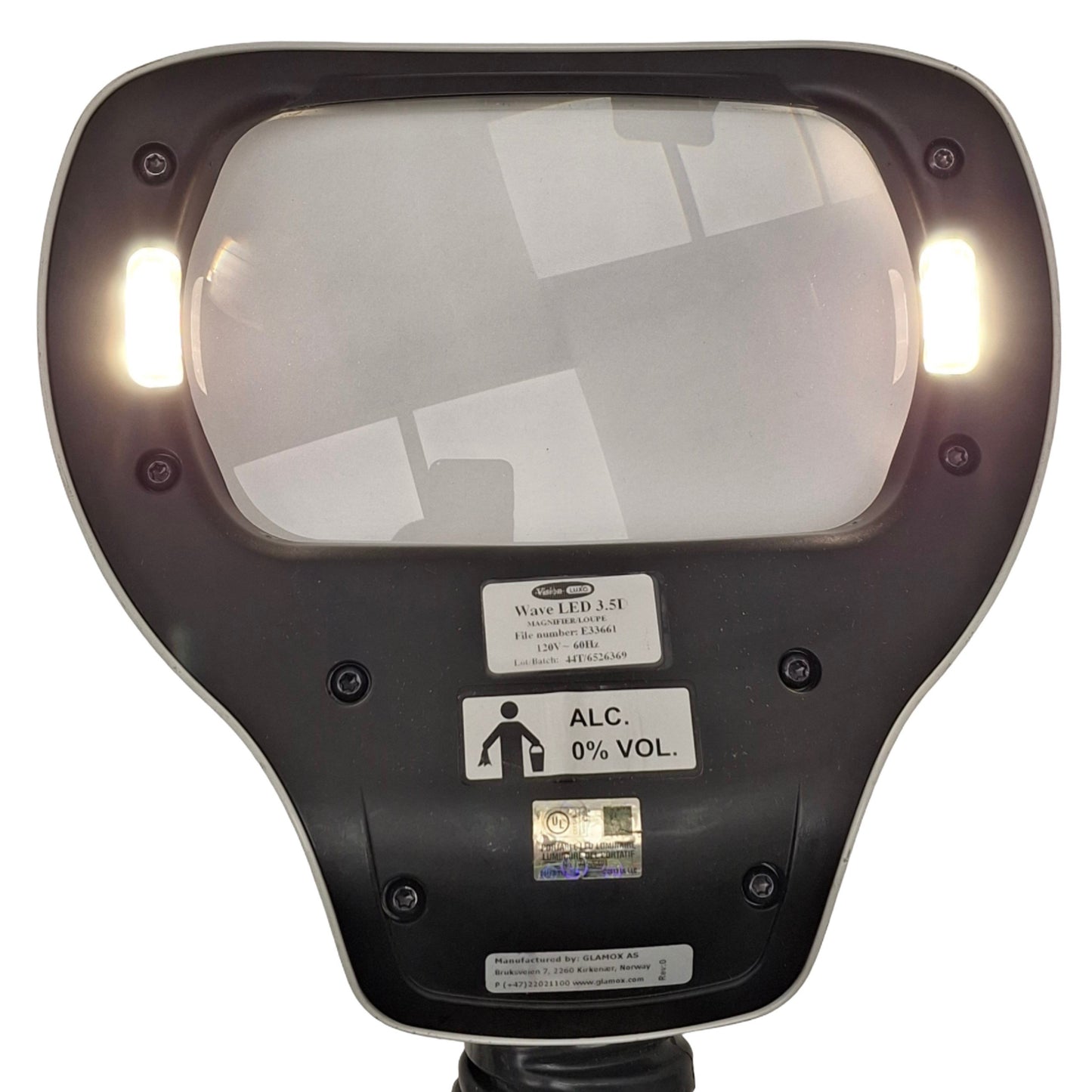 Used Luxo WAL025970 Wave LED Magnifier, 30in Arm, 3.5D, 100-120VAC, 200mm WD *Clamp*
