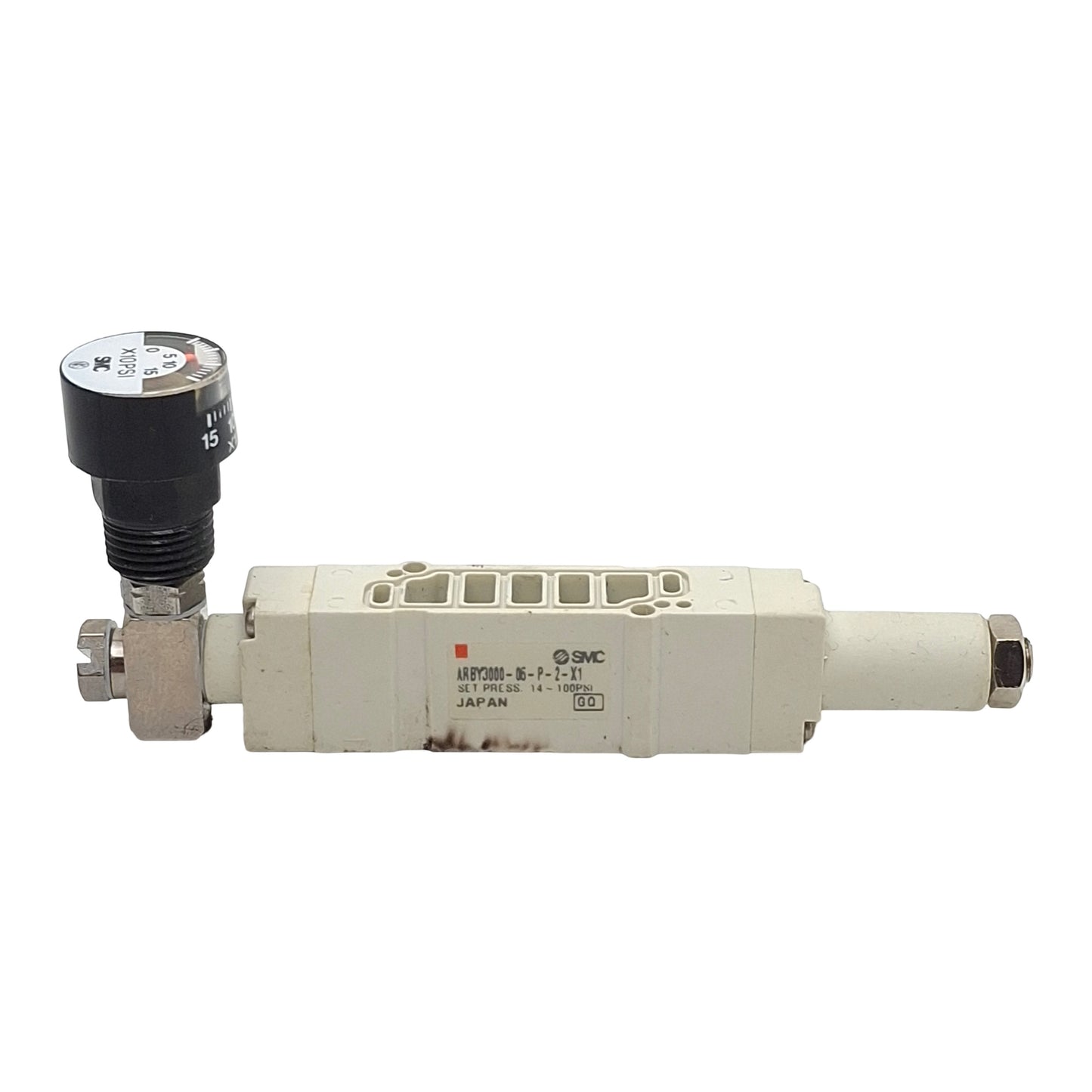 Used SMC ARBY3000-06-P-2-X1 Interface Regulator, 14-100psi Set, 0-150psi Gauge