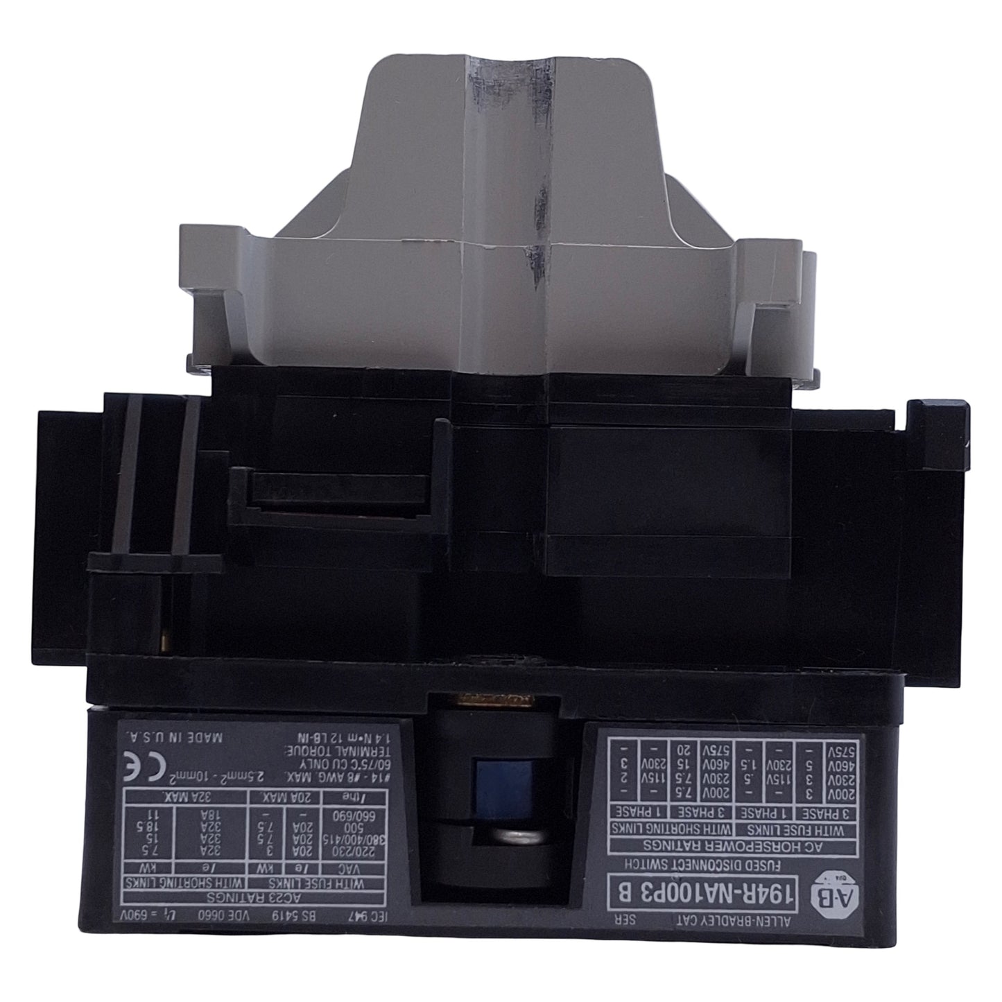 Used Allen Bradley 194R-NA100P3 Disconnect Switch 3-Pole, 20A, 660VAC, BS88 A1 Fuse