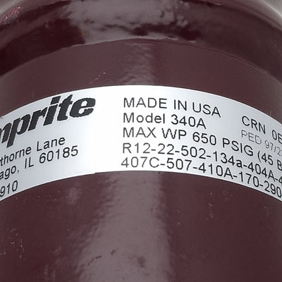 New – Open box Temprite 034000000 340A Oil Separator, 650psi Max, 0.3-0.6µm, 3/8in ODS
