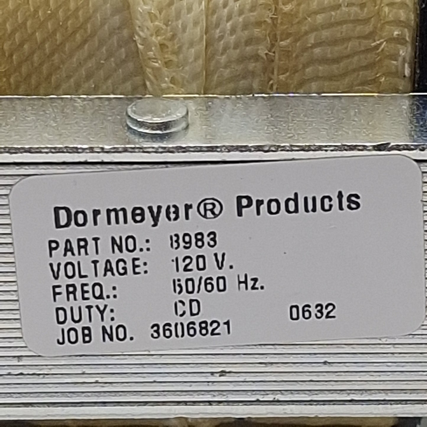 Used Dormeyer 8983 Solenoid Valve Coil, 120VAC 50/60Hz, Solder Terminal, Base Mount