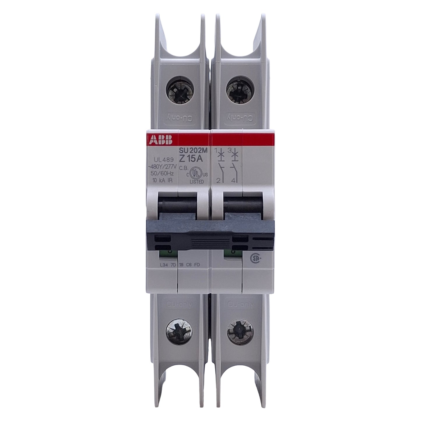 New – Open box ABB SU202M-Z15 Miniature Circuit Breaker 2-Pole, 15A, 250VAC, DIN Rail