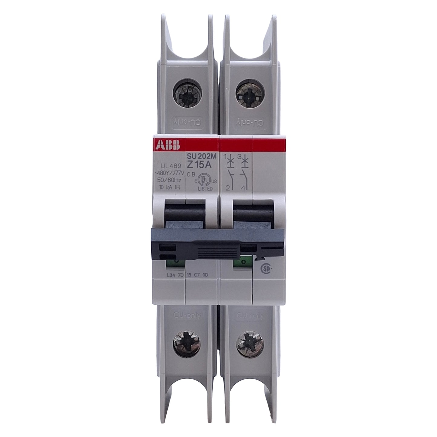 Used ABB SU202M-Z15 Miniature Circuit Breaker 2-Pole, 15A, 250VAC, DIN Rail