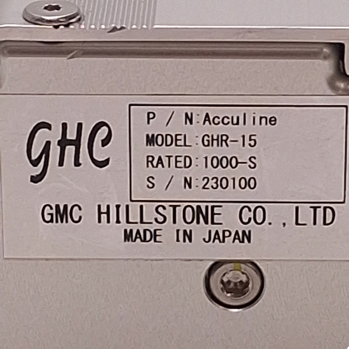 Used GHC GHR-15 Linear Single Axis Robot 90N Thrust, 100/200V, 900mm Stroke