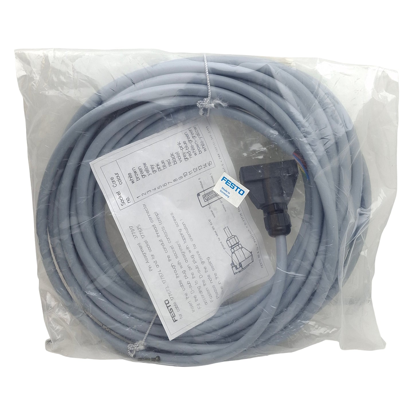 New Festo 177674 Plug Socket With Cable, 15-Pin Sub-D Female to Leads, 24VDC, 10m