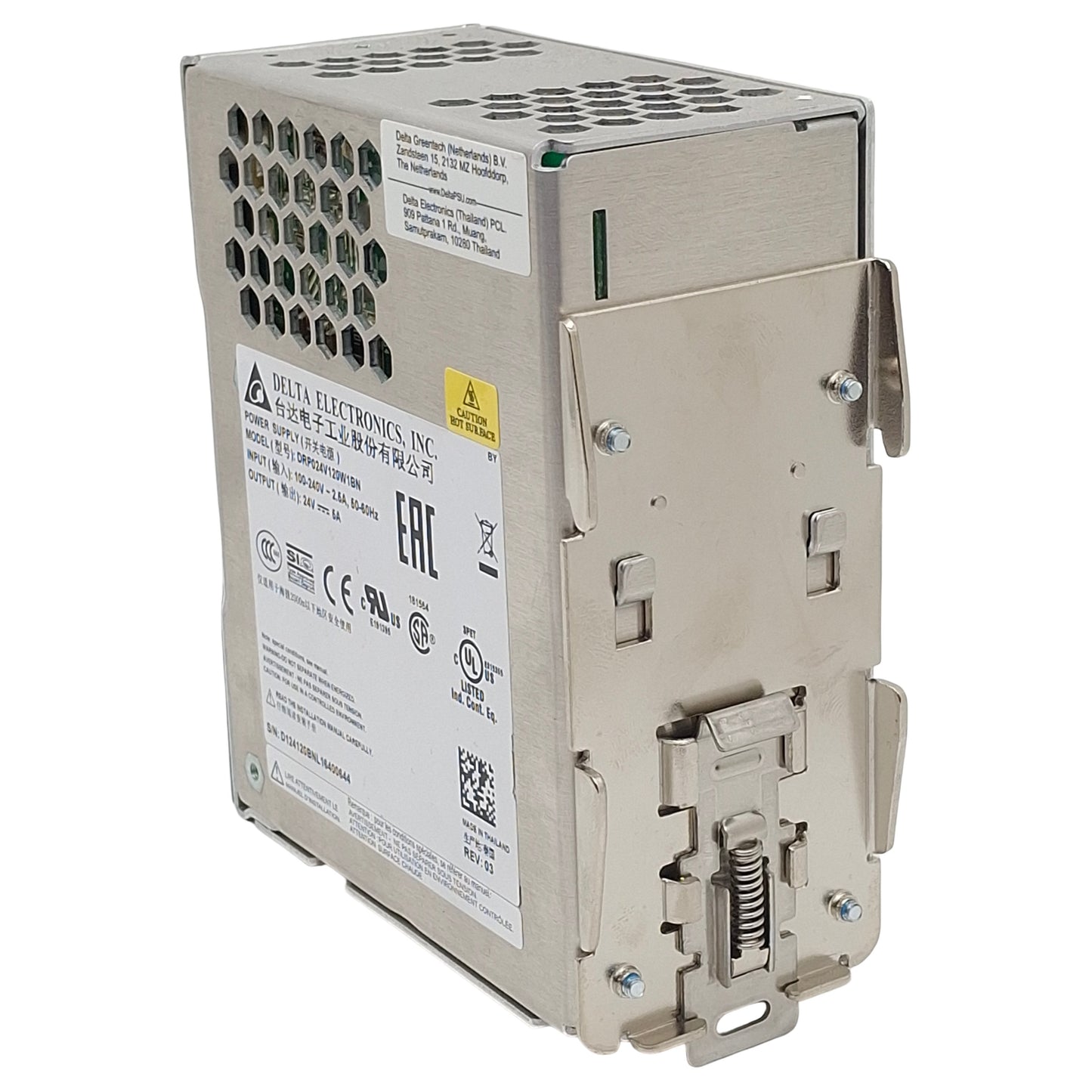 Used Delta Electronics DRP024V120W1BN Power Supply, 100-240VAC In, 5A 24VDC Out