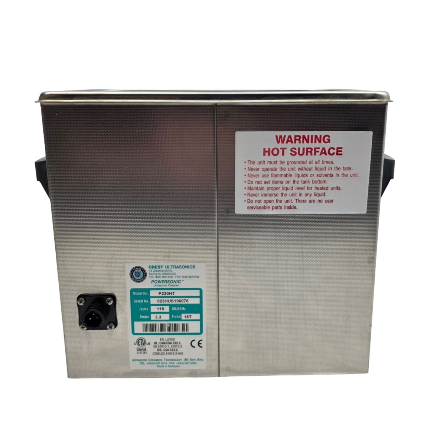 Used Crest Ultrasonics P230HT Powersonic Ultrasonic Cleaner 20-80°C, 3/4Gal, 115VAC