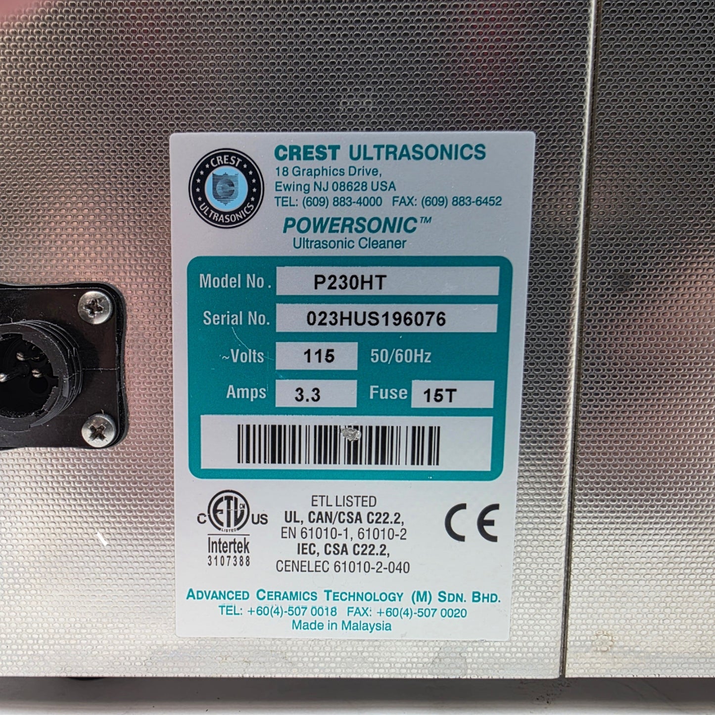 Used Crest Ultrasonics P230HT Powersonic Ultrasonic Cleaner 20-80°C, 3/4Gal, 115VAC