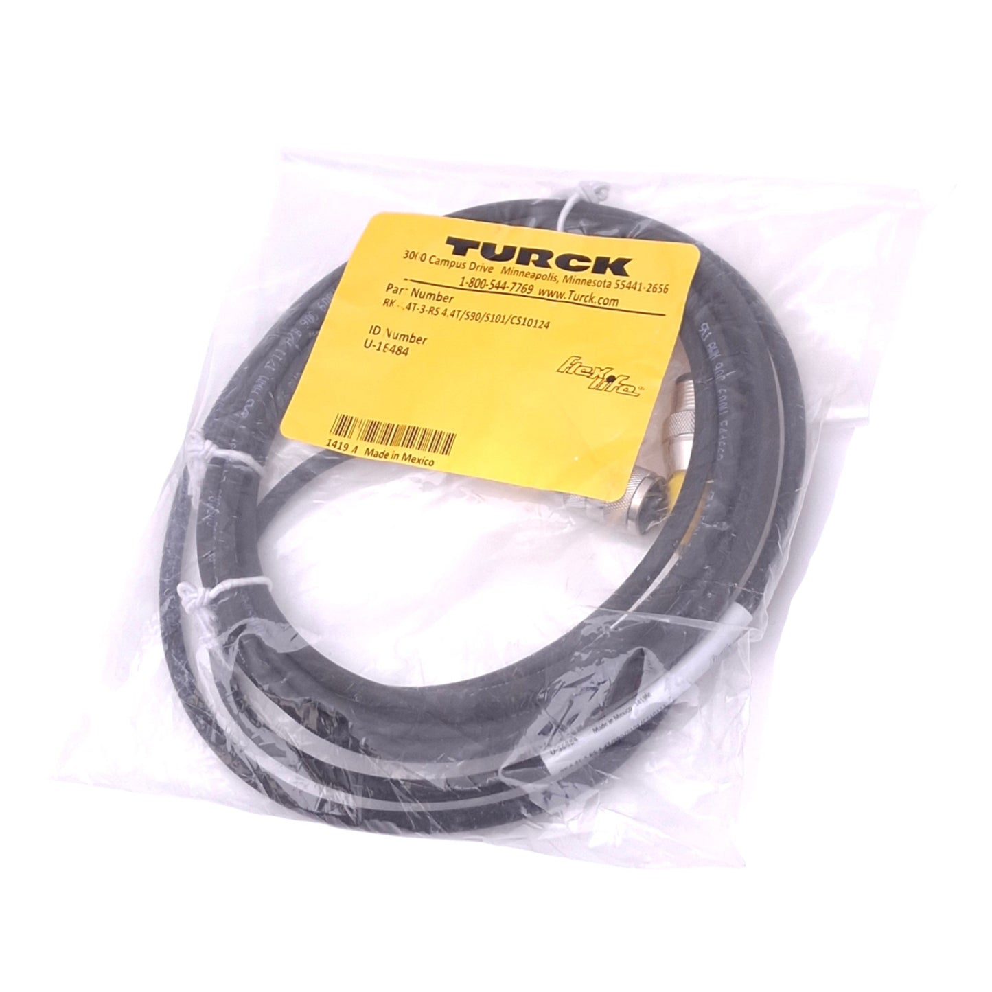 New Turck RK 4.4T-3-RS 4.4T/S90/S101/CS10124 Flex Life Cordset, M12 4-Pin M/F, 3m