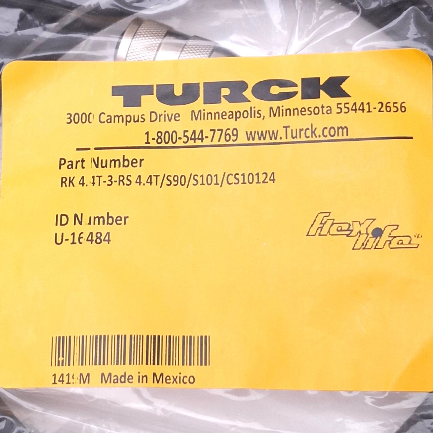 New Turck RK 4.4T-3-RS 4.4T/S90/S101/CS10124 Flex Life Cordset, M12 4-Pin M/F, 3m