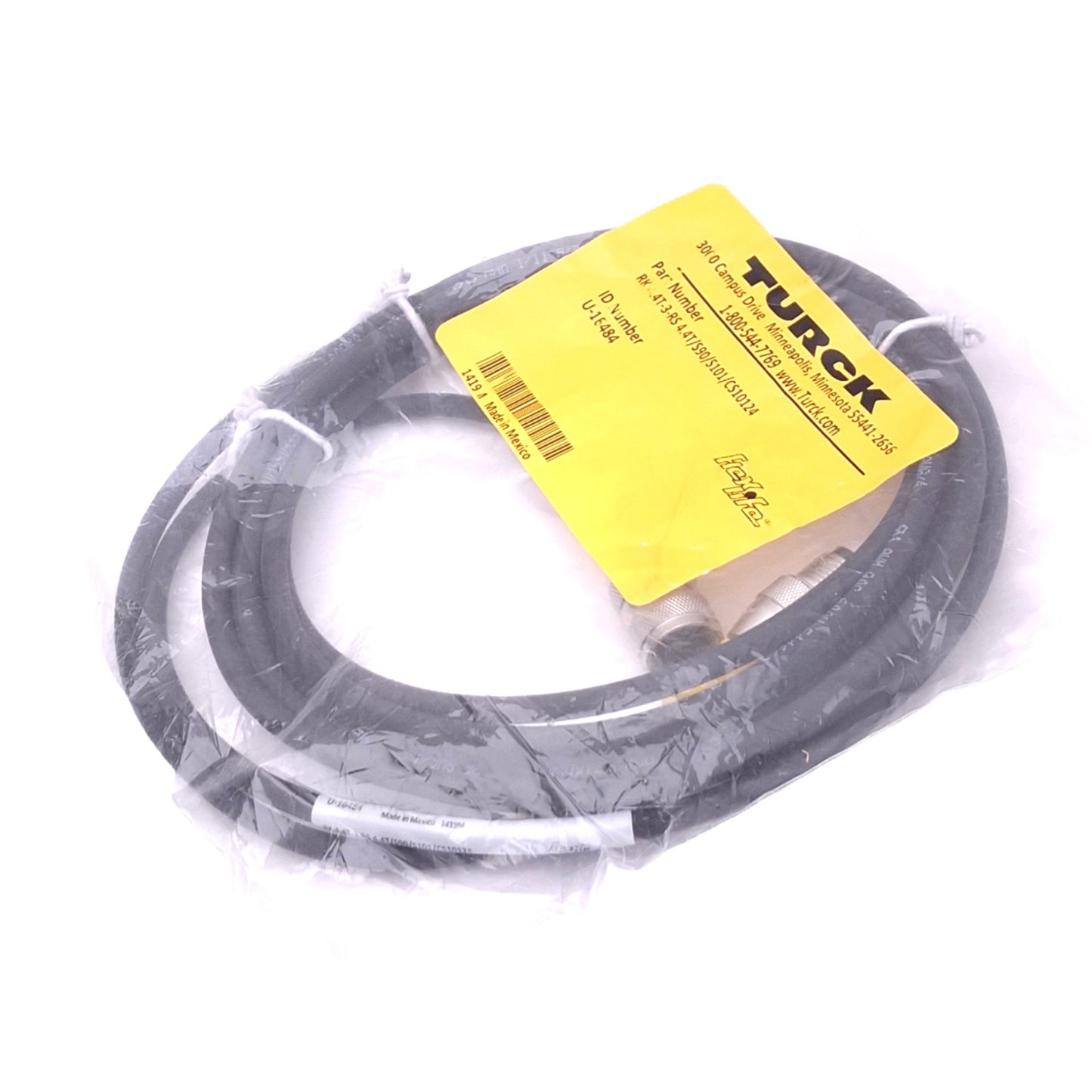 New Turck RK 4.4T-3-RS 4.4T/S90/S101/CS10124 Flex Life Cordset, M12 4-Pin M/F, 3m