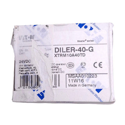 New Eaton DILER-40-G XTRM10A40 Contactor Relay, 4-Pole NO, 10A Max, 24VDC Coil