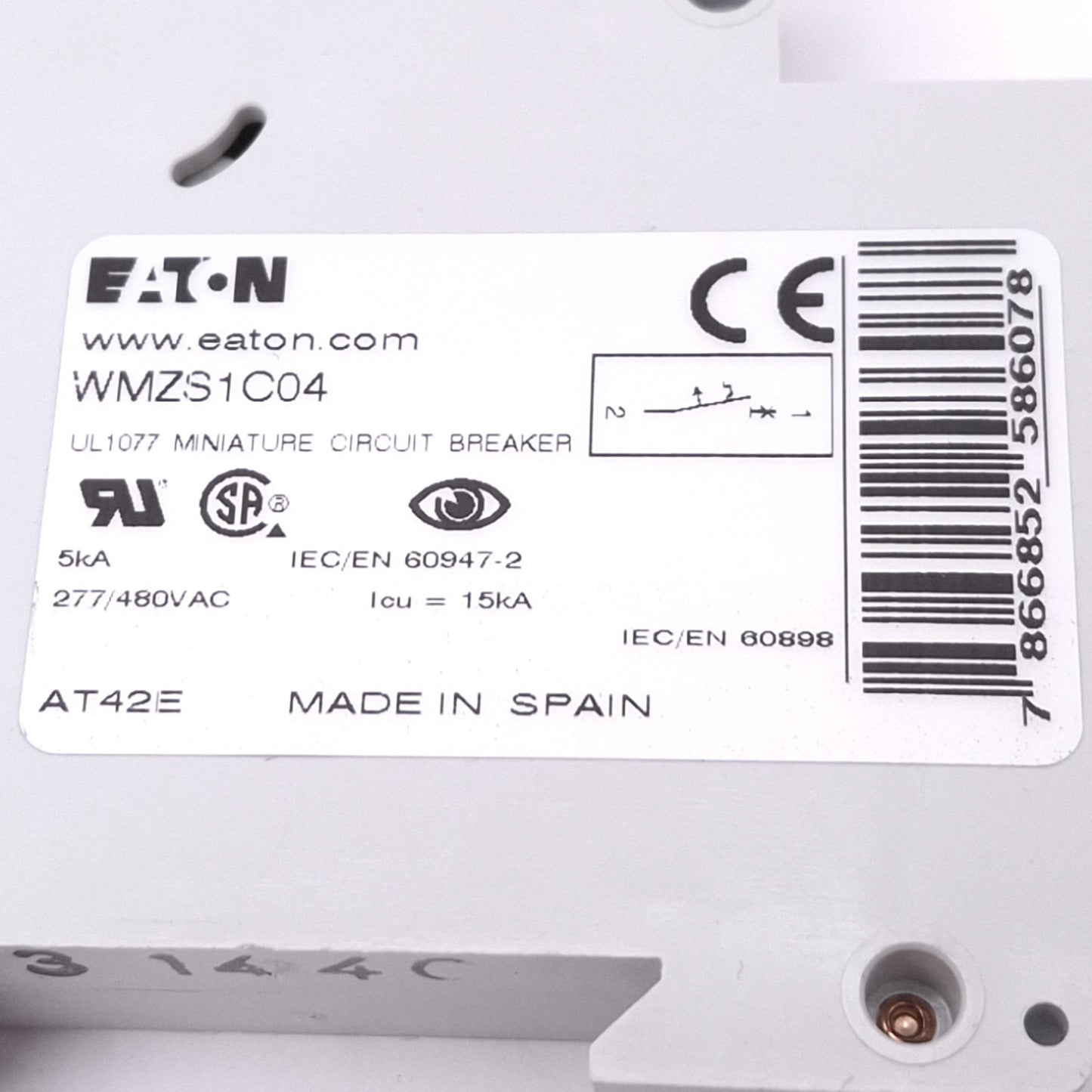 New Eaton WMZS1C04 Mini Circuit Breaker, 1-Pole 4A, 277/480VAC Max, DIN Rail