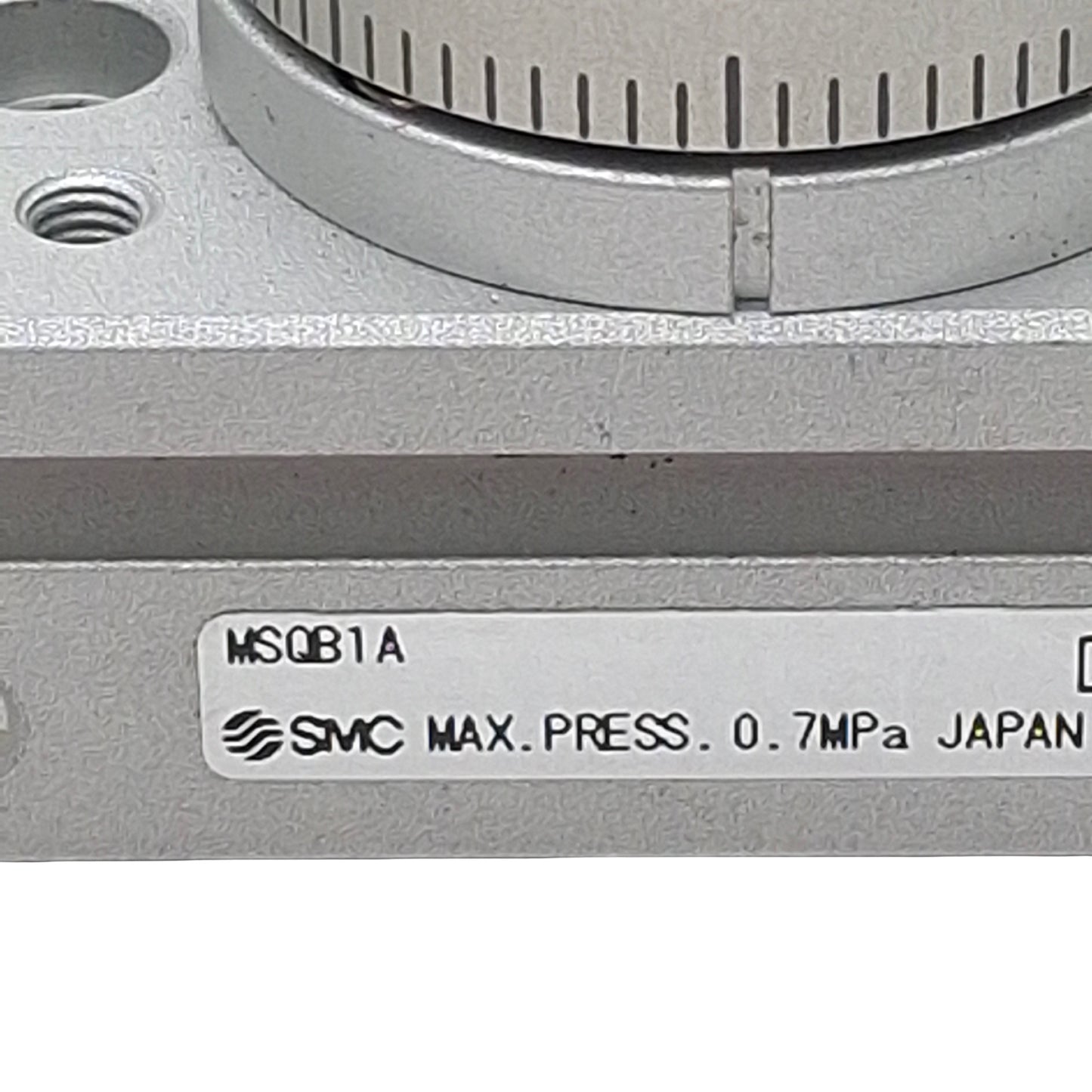 Used SMC MSQB1A Pinion Style Rotary Table, ø6mm Bore, 0-190° Angle, 0.7MPa, M3x0.5