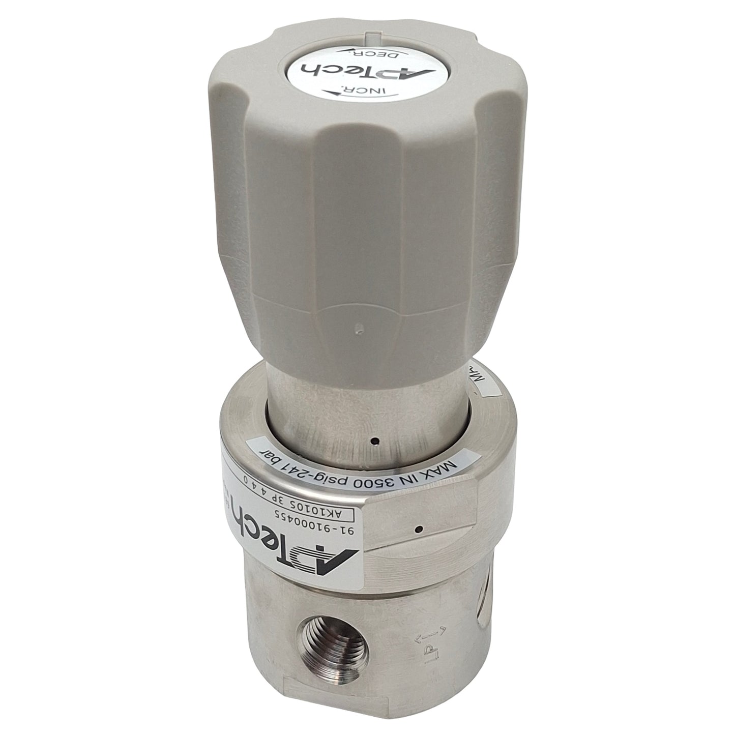 Used SMC APTech AK1010S3P440 Pressure Regulator, 3500psi In, 100psi Set, 1/4in NPT
