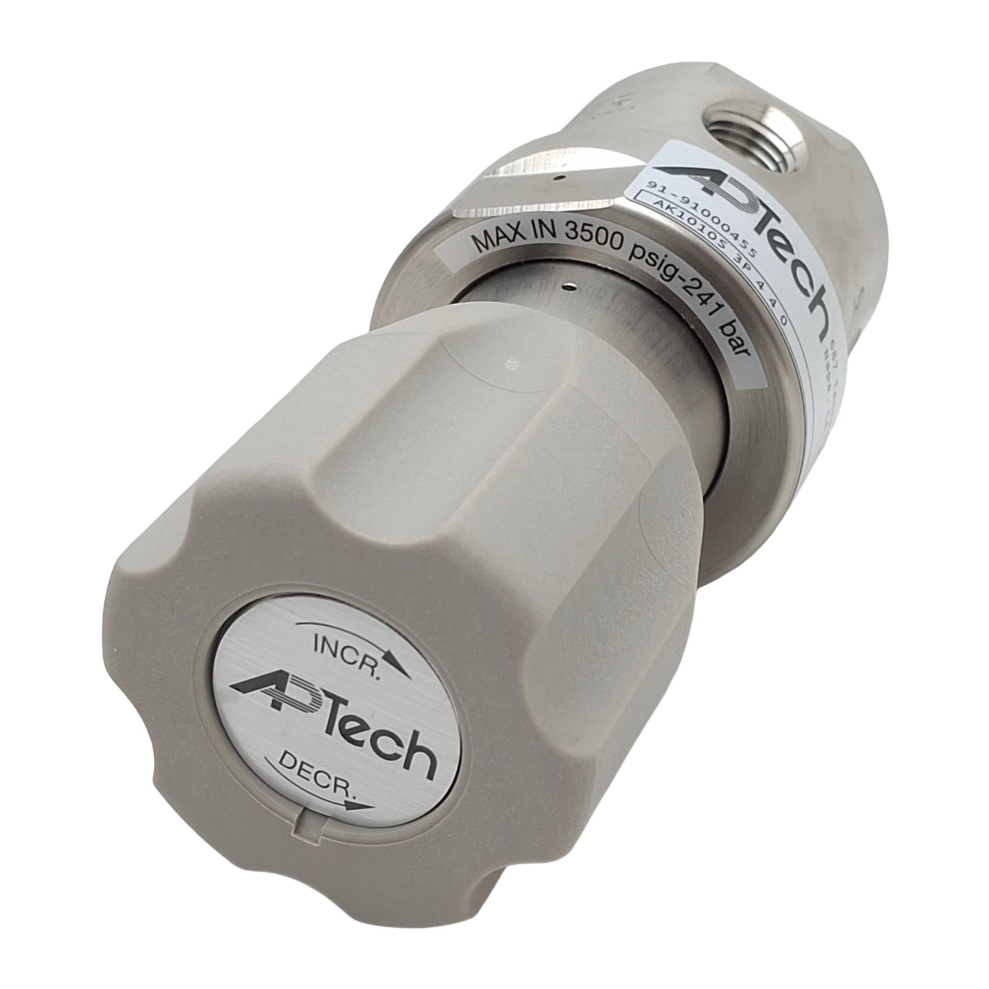 Used SMC APTech AK1010S3P440 Pressure Regulator, 3500psi In, 100psi Set, 1/4in NPT