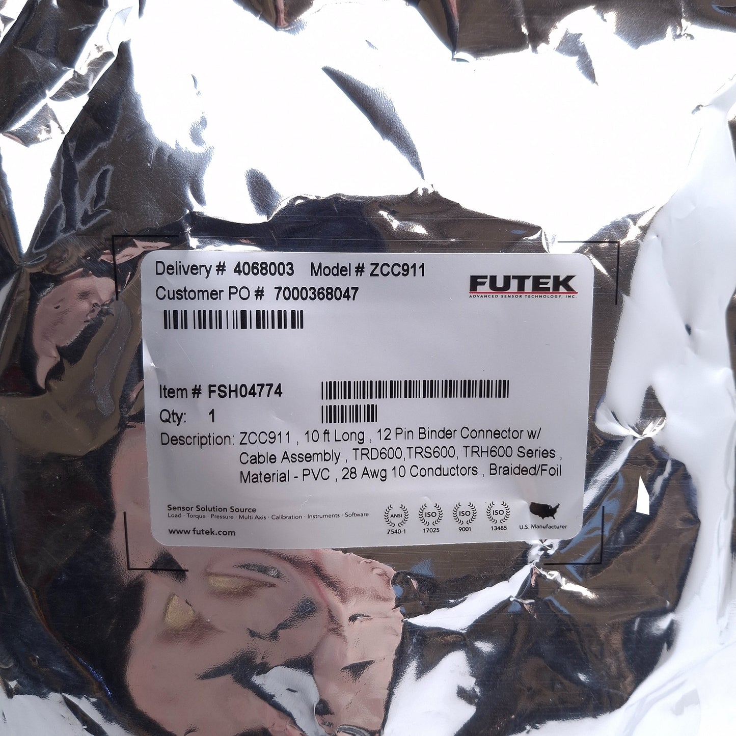New – Open box Futek ZCC911 Binder Connector with Cable Assembly, 10ft, 12-Pin, TRD/TRS/TRH600