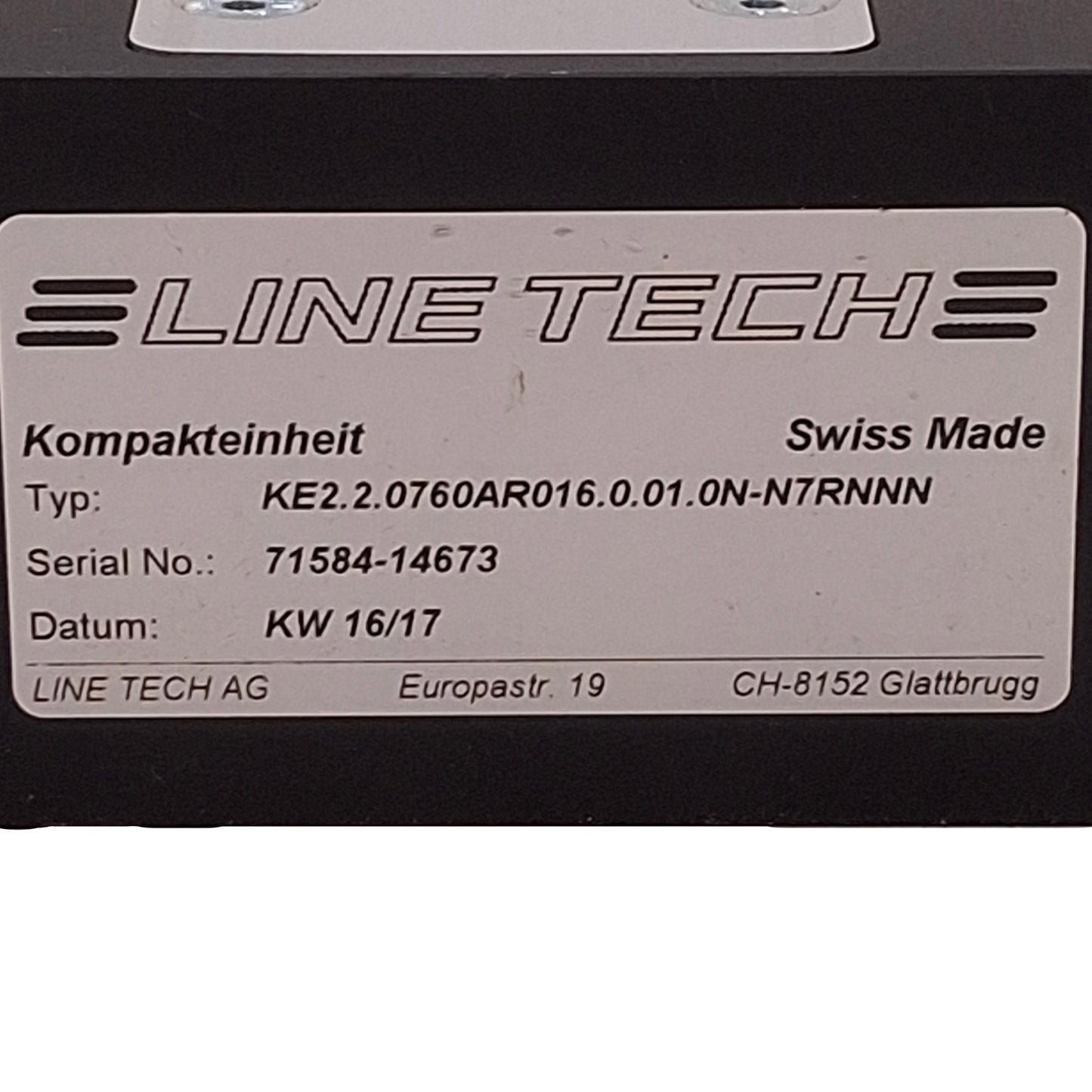 Used Line Tech KE2.2.0760AR016.0.01.0N-N7RNNN Compact Linear Actuator 760mm Stroke