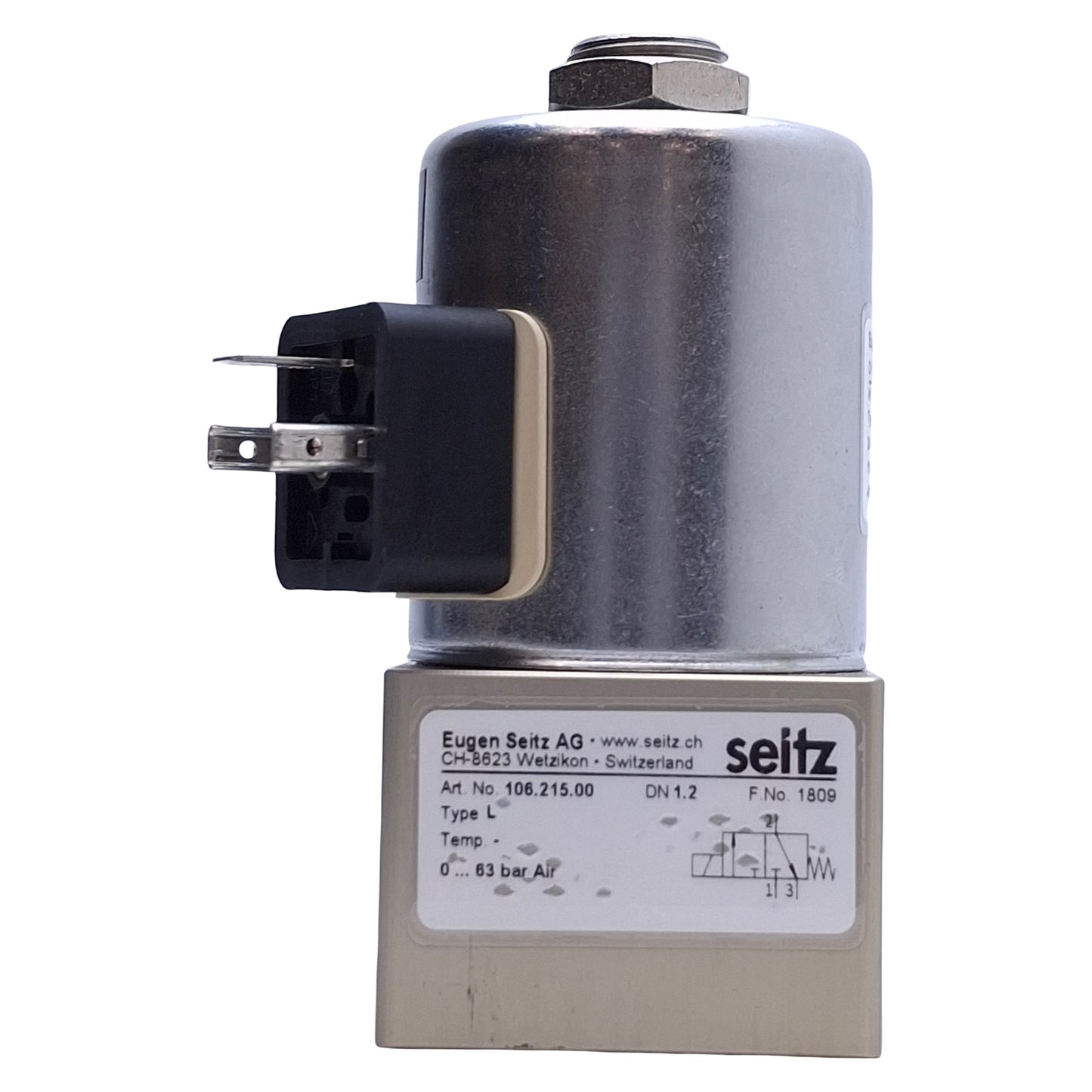 Used Eugen Seitz CH-8623 Solenoid Valve 3-Position 2-Way, G1/4" Port, 24VDC Coil