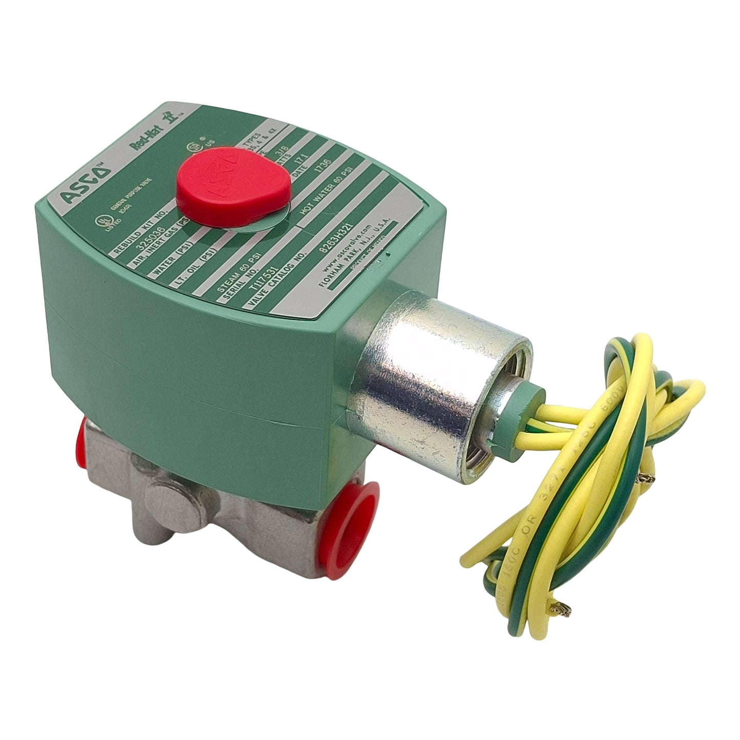 New Asco 8263H321 Red-Hat Solenoid Valve, 2-Way 3/8in NPT, 60psi Max, 220/240V Coil