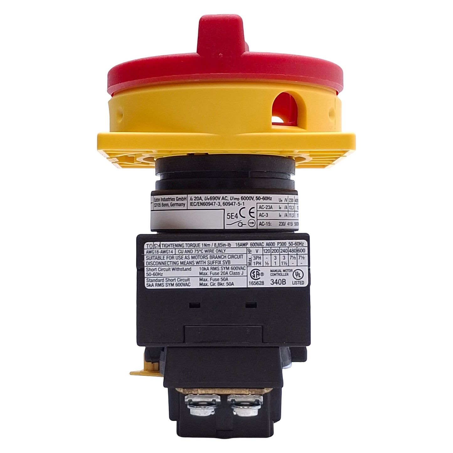 Used Eaton T0-2-1/EA/SVB Main Switch, 3-Pole, 690VAC 20A, Red Rotary Handle