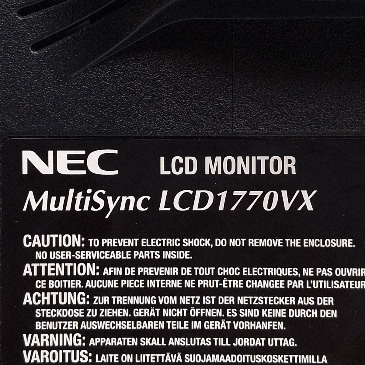 Used NEC LCD1770VX-BK-2 MultiSync LCD Monitor, 17in, VGA, DVI-D, VESA 100 *Scuffs*