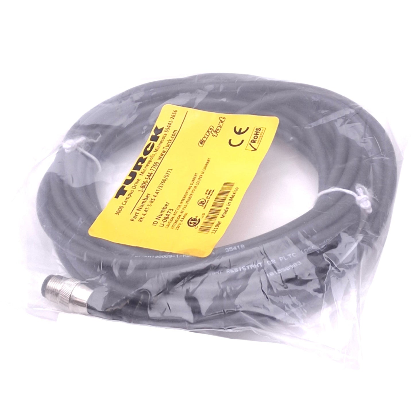New Turck RK 4.4T-5-RS 4.4T/S760/S771 Eurofast Cordset, M12 4-Pin Male/Female, 5m