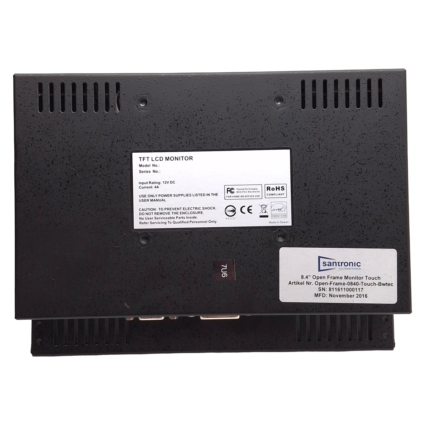 Used Santronic Open Frame Touch Monitor, 8.4in TFT LCD, 800x600, VGA, DVI-D, 12VDC