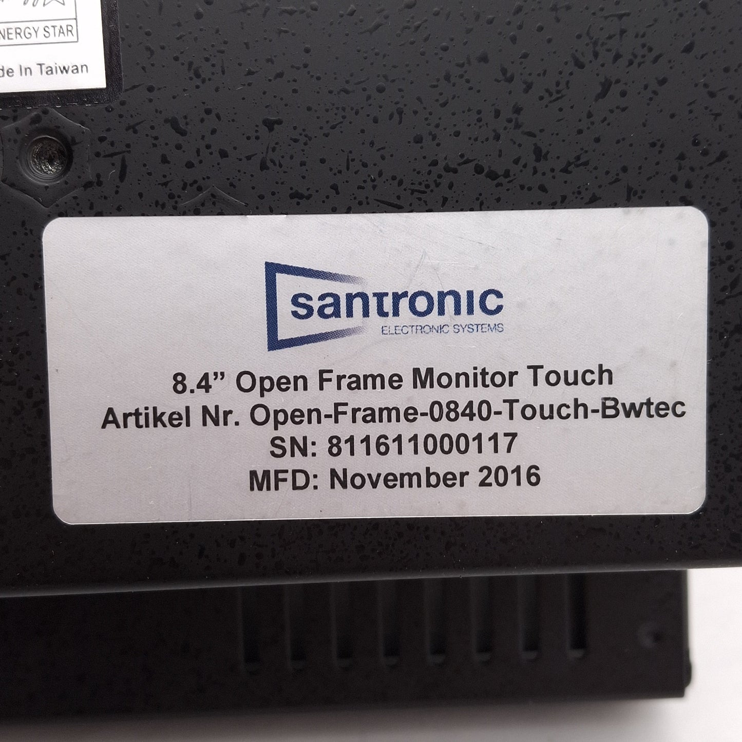 Used Santronic Open Frame Touch Monitor, 8.4in TFT LCD, 800x600, VGA, DVI-D, 12VDC