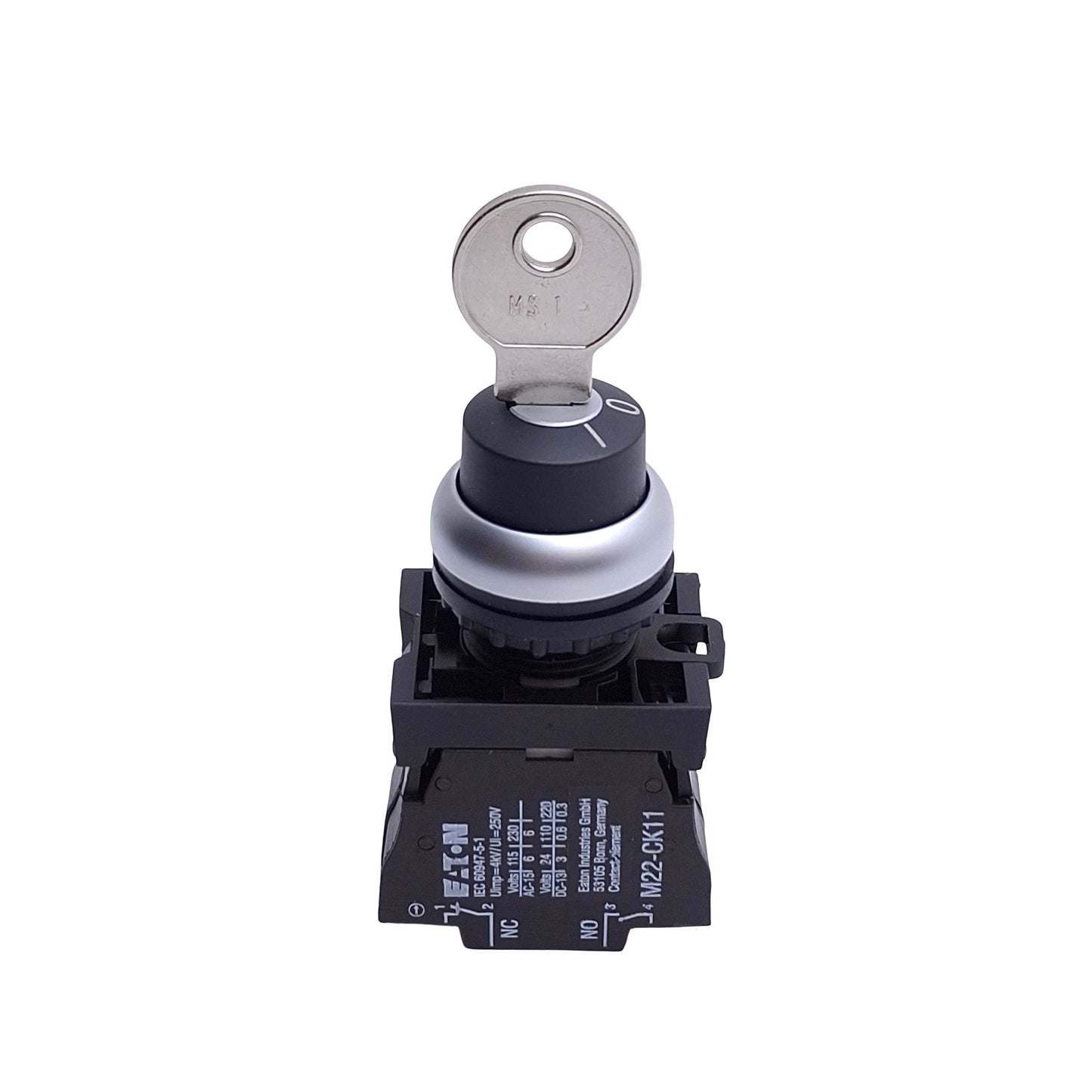 Used Eaton M22-WRMS1 Keyed Selector Switch, 2-Pos, Maintained, 3NO + 2NC, 600V 5A