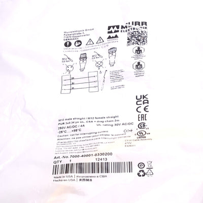 New Murrelektronik 7000-40001-0330200 Cordset, 3-Pin M12 Male to Female, 2m Length