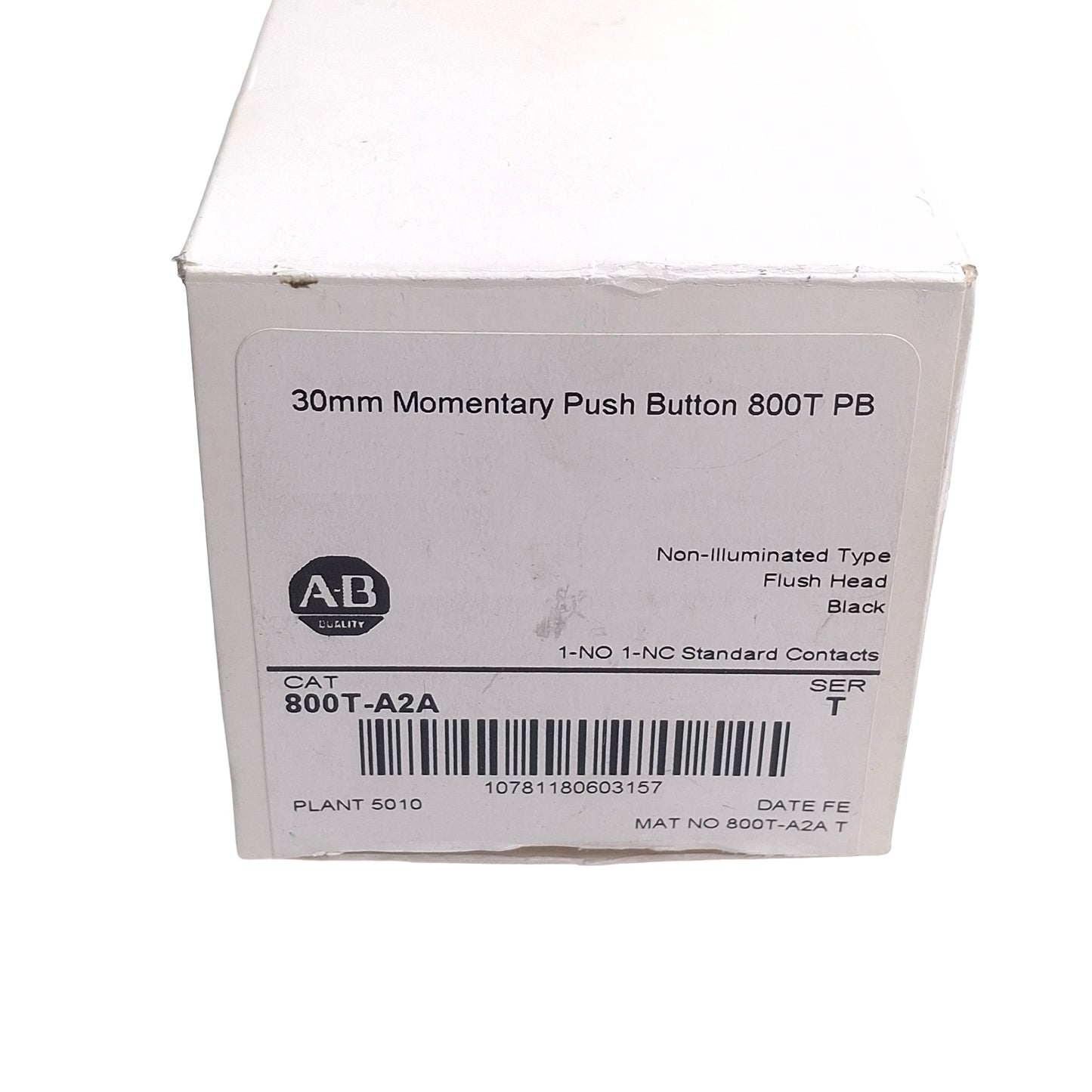 New Allen Bradley 800T-A2A Pushbutton Switch, Momentary, Flush, 30mm, Black, 1NO+1NC