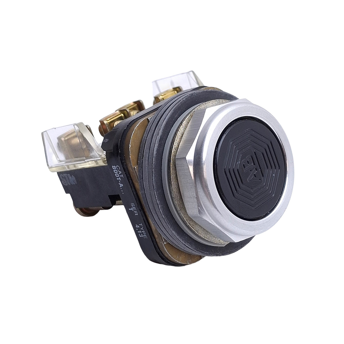 New – Open box Allen Bradley 800T-A2A Pushbutton Switch, Momentary, Flush, 30mm, Black, 1NO+1NC