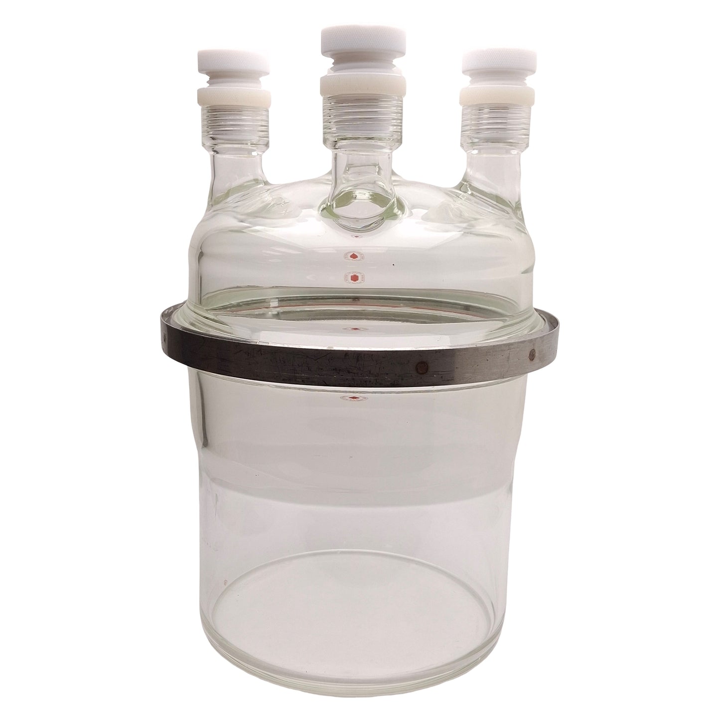 Used Ace Glass Reactor Chamber, 6L Base, 4x #25 Necks, Two-Piece, 8in Duran Flange