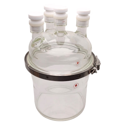 Used Ace Glass Reactor Chamber, 6L Base, 4x #25 Necks, Two-Piece, 8in Duran Flange