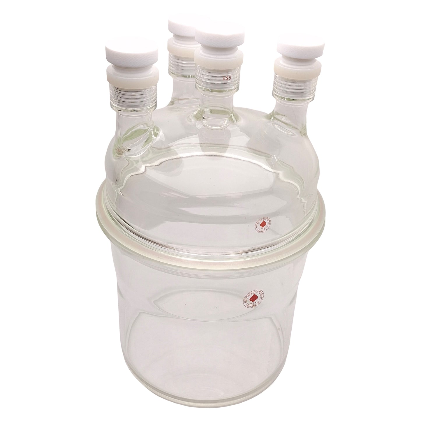 Used Ace Glass Reactor Chamber, 6L Base, 4x #25 Necks, Two-Piece, 8in Duran Flange