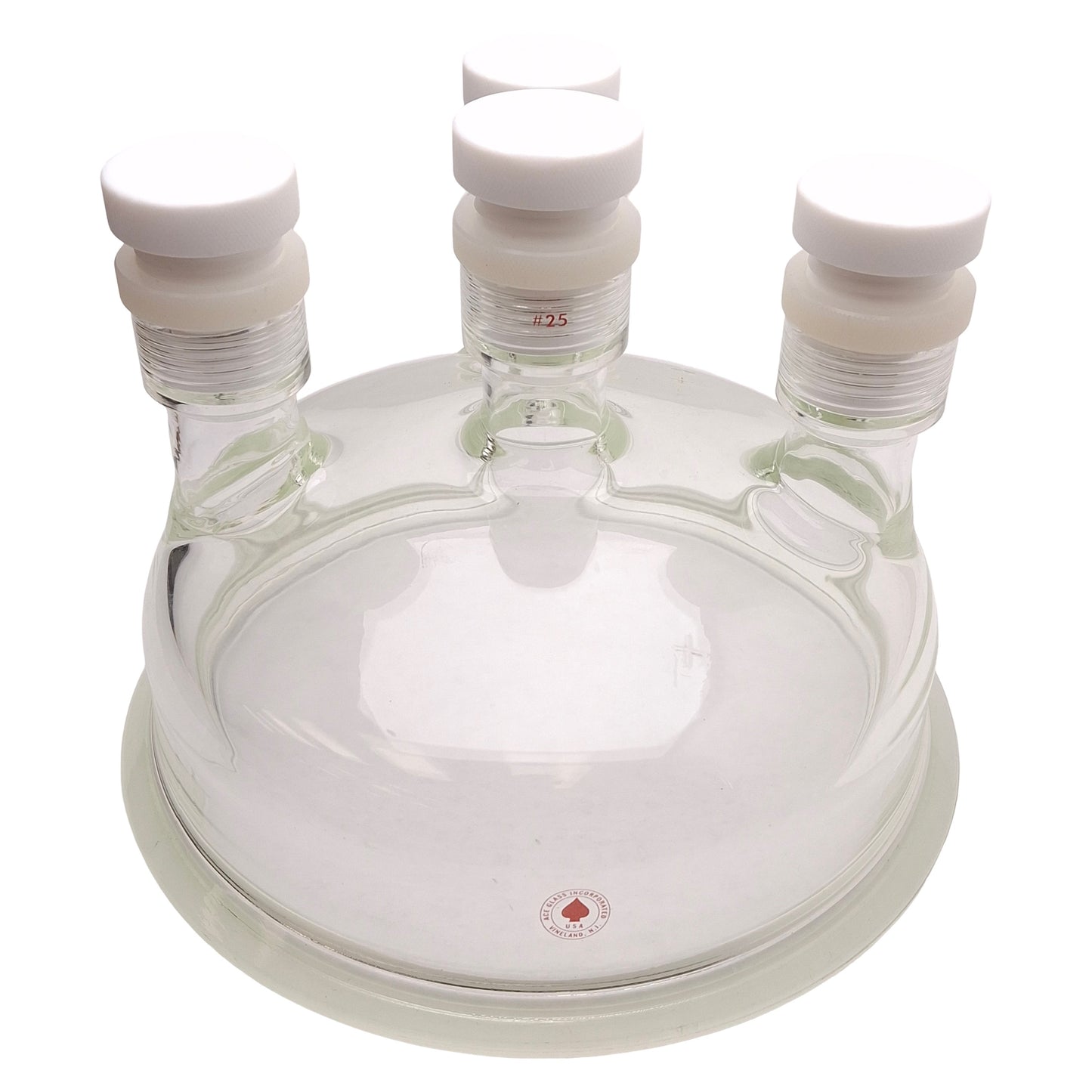 Used Ace Glass Reactor Chamber, 6L Base, 4x #25 Necks, Two-Piece, 8in Duran Flange