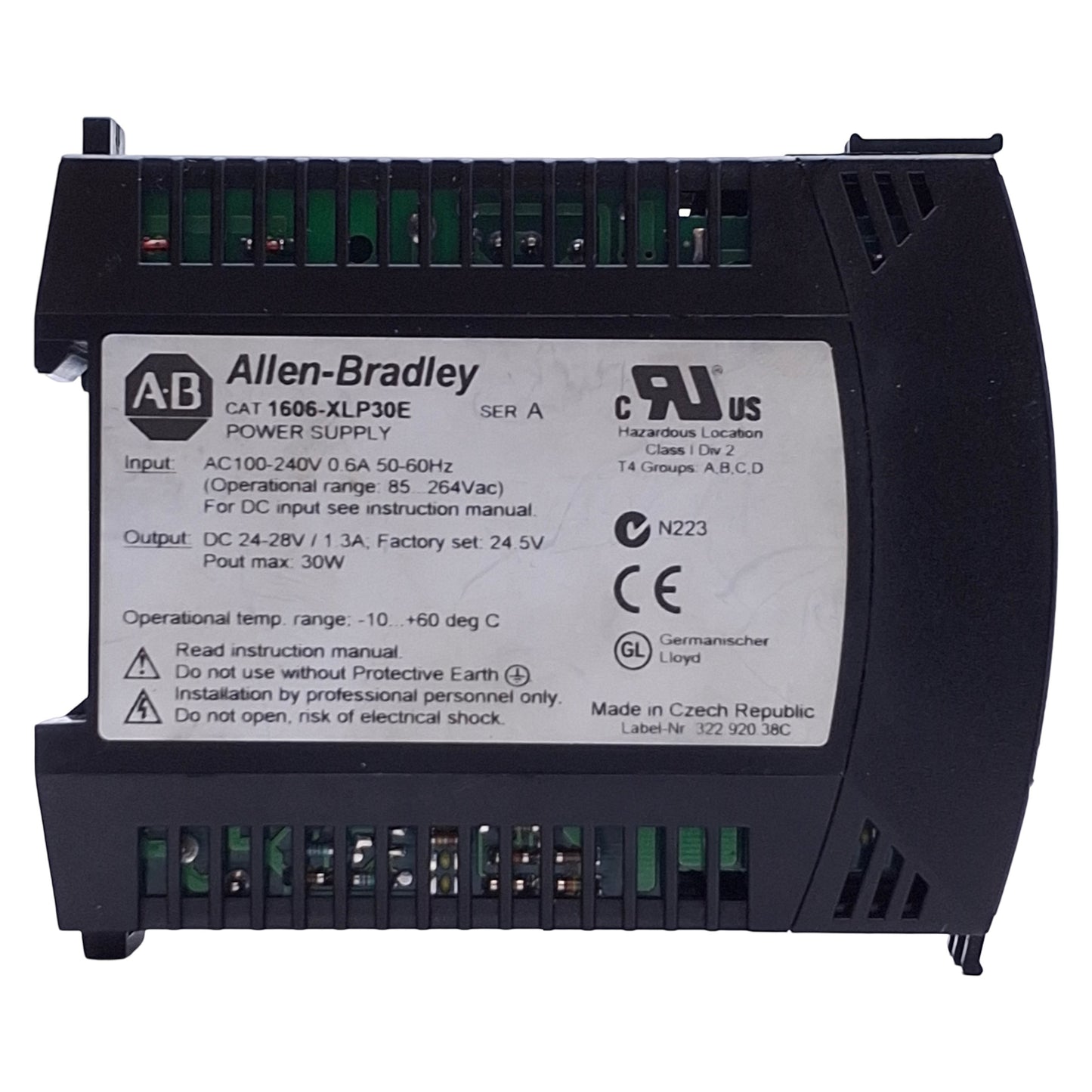Used Allen Bradley 1606-XLP30E Power Supply 30W, 100-240VAC/110-300VDC, 24-28VDC Out