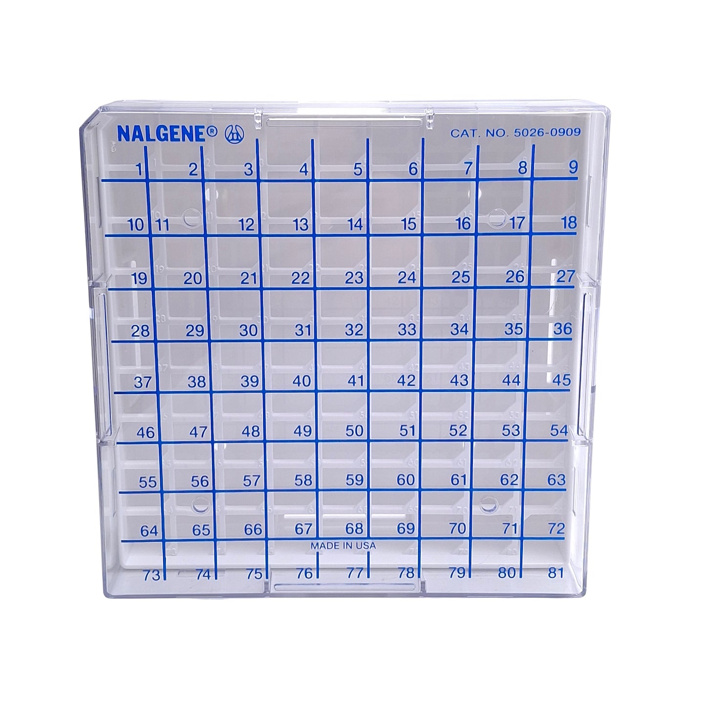 New – Open box Lot of 2 Nalgene 5029-0909 Polycarbonate Cryo Boxes, Hold 81 Vials (5ml), 95mm H