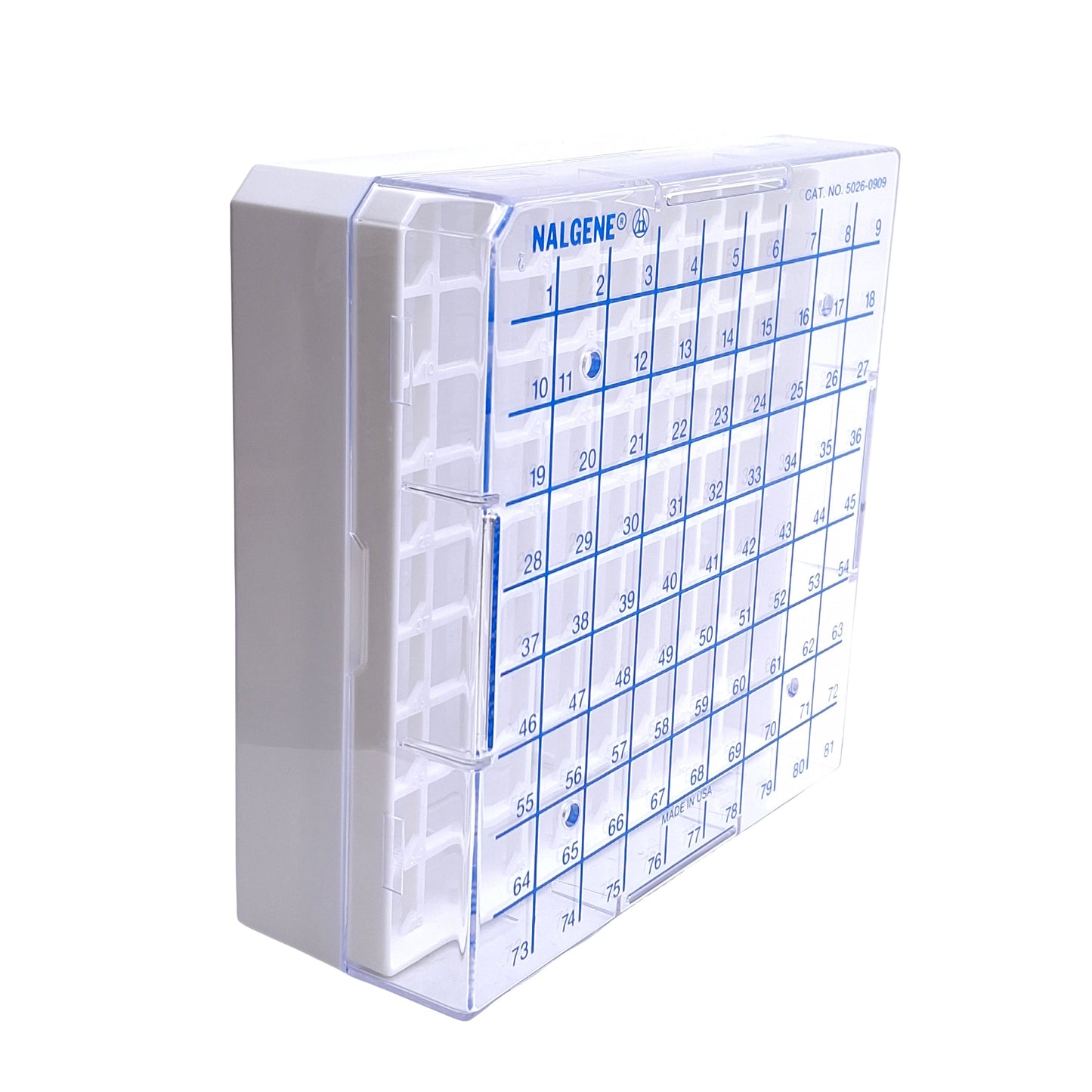 New – Open box Lot of 2 Nalgene 5029-0909 Polycarbonate Cryo Boxes, Hold 81 Vials (5ml), 95mm H