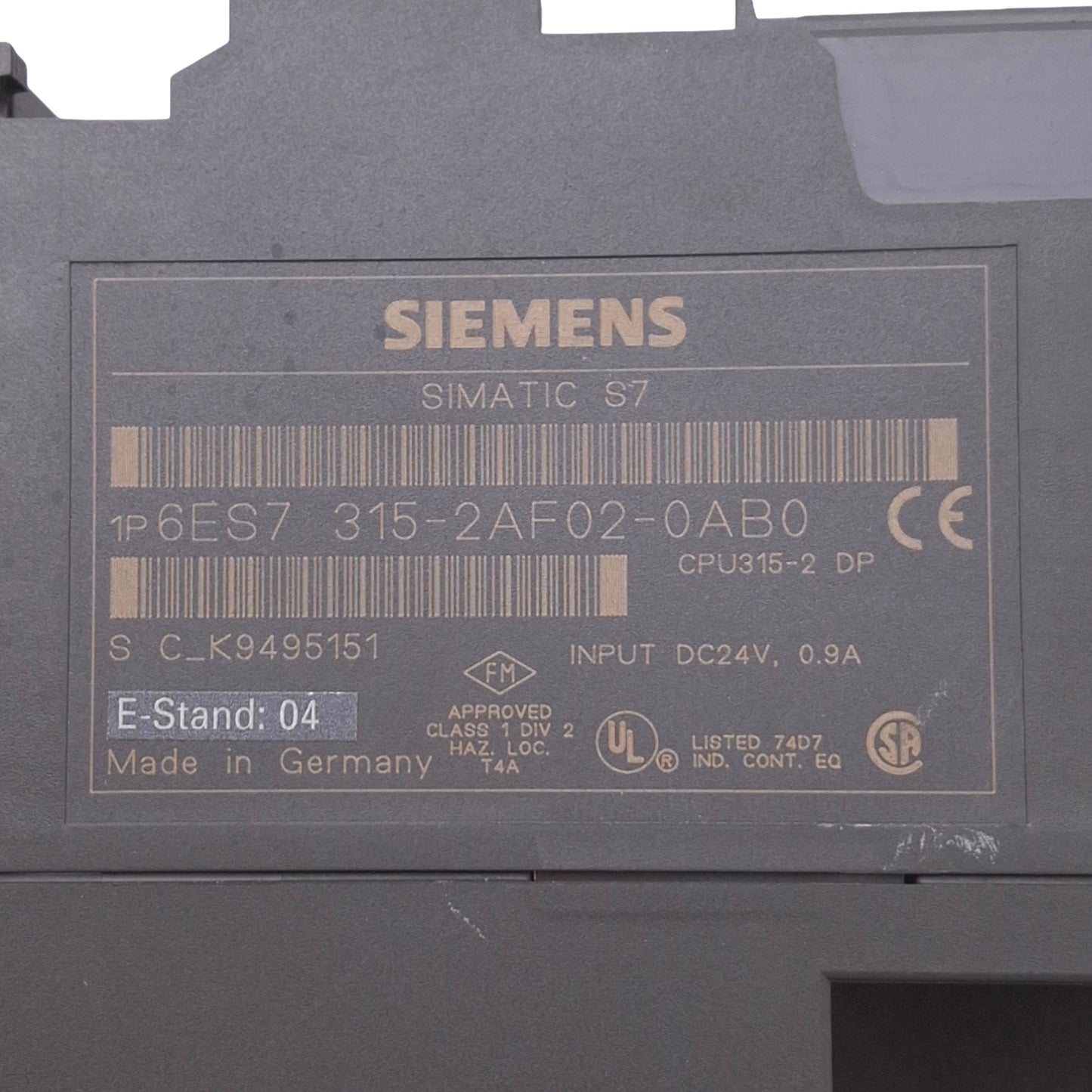 Used Siemens 6ES7315-2AF02-0AB0 Simatic S7-300 CPU 315-2 DP Module, 64KB, 24VDC