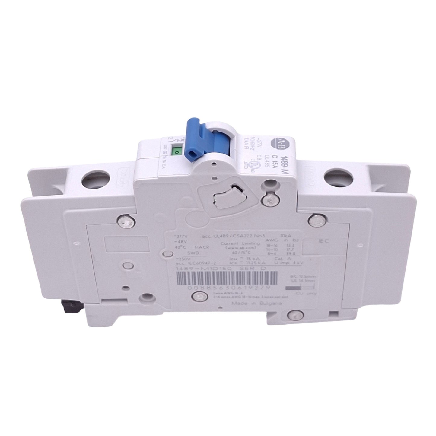 New – Open box Allen Bradley 1489-M1D150 Circuit Breaker, 1-Pole 15A, 277VAC Max, DIN Rail