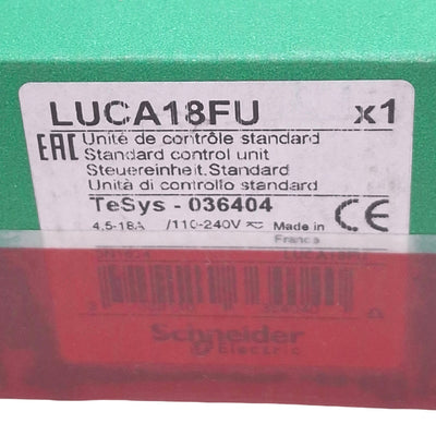 New Schneider Electric LUCA18FU TeSys Control Unit, 4.5-18A, 110-240VAC/DC Coil