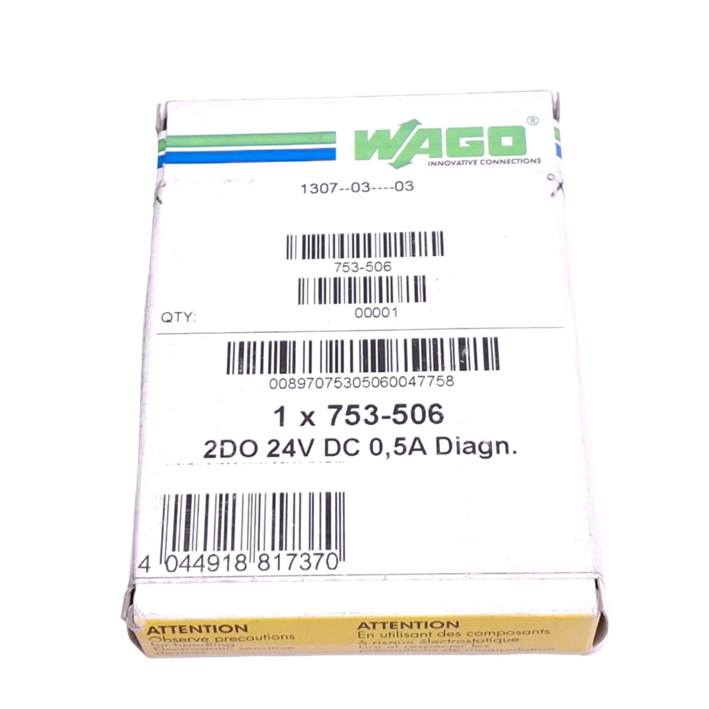 New Wago 753-506 Digital Output Module for WAGO-I/O, 2-Channel, 24VDC 0.5A, DIN Rail