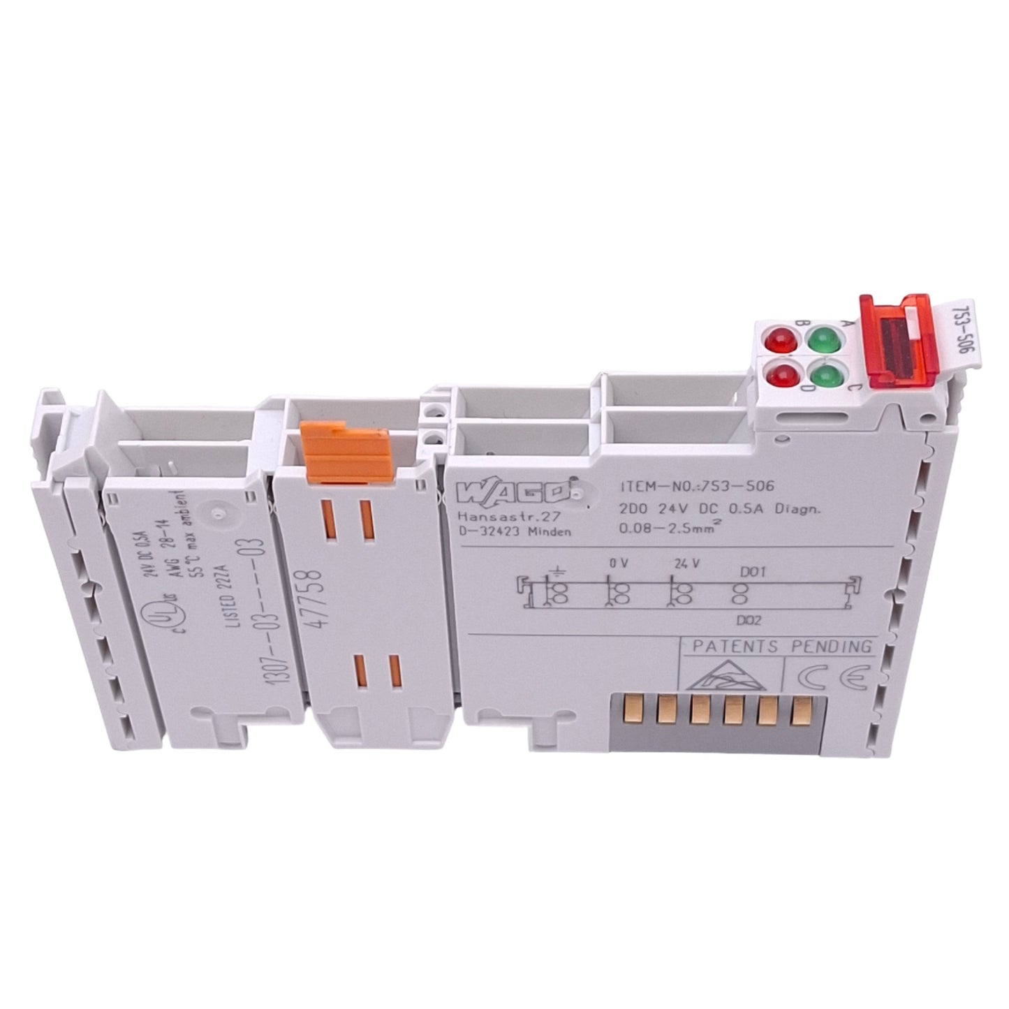 New Wago 753-506 Digital Output Module for WAGO-I/O, 2-Channel, 24VDC 0.5A, DIN Rail
