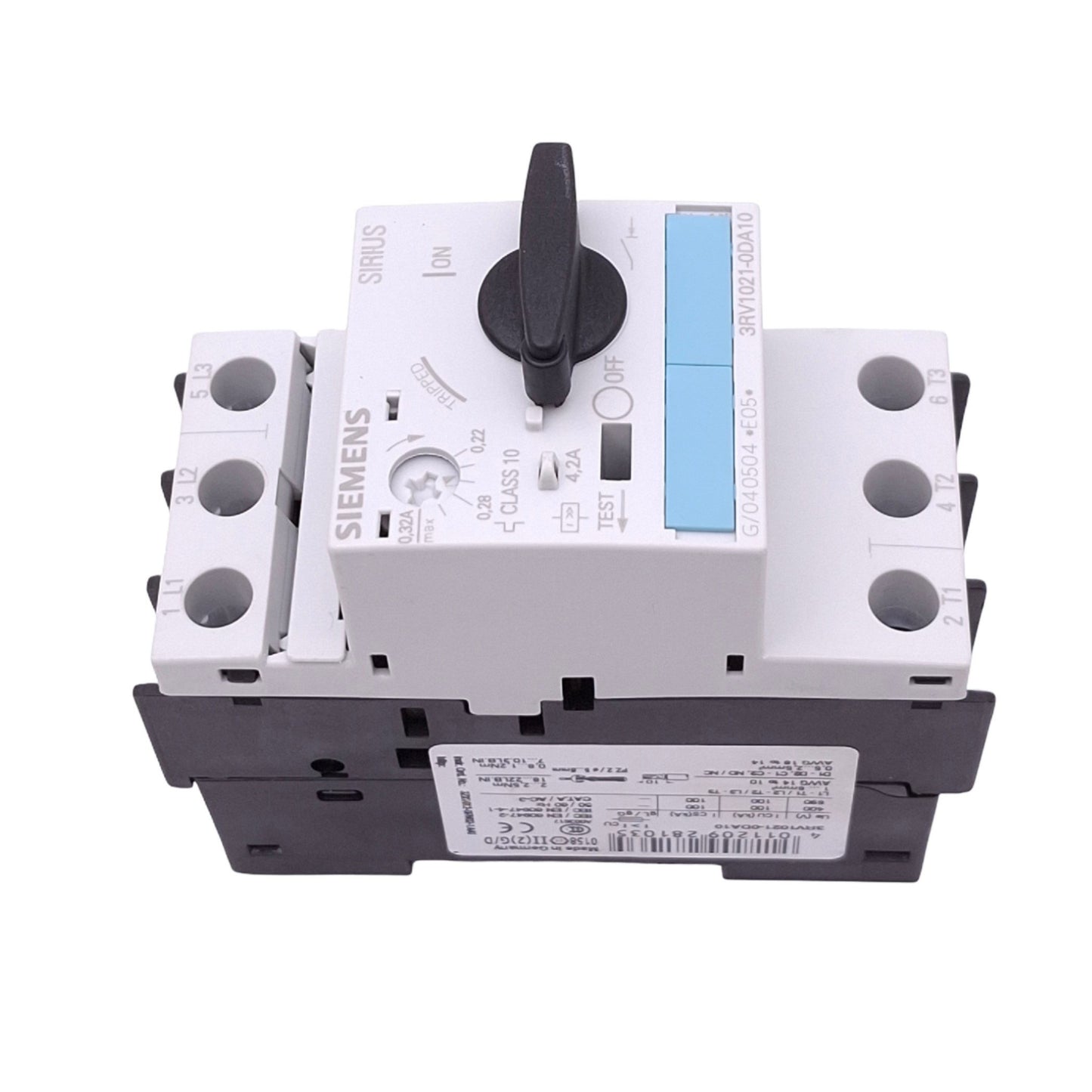 New – Open box Siemens 3RV1021-0DA10 SIRIUS Motor Circuit Breaker, 0.22-0.32A, 3-Pole, 0.09kW
